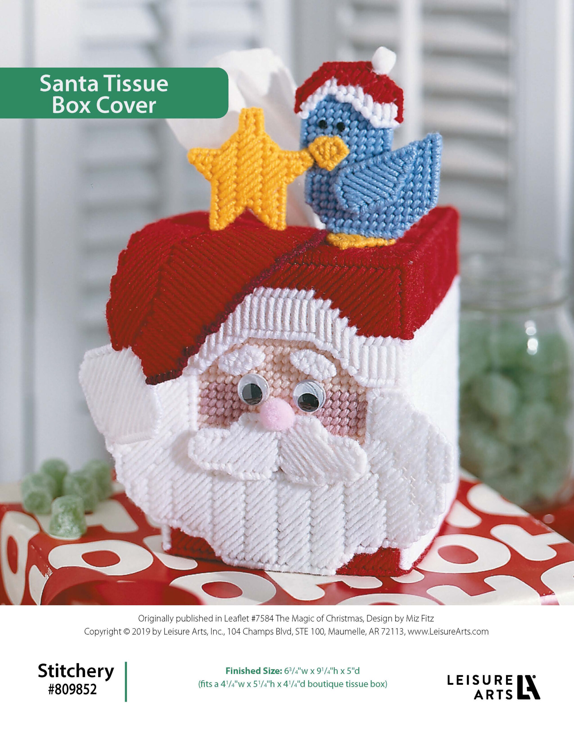 Leisure Arts The Magic Of Christmas Santa Tissue Box Cover Plastic Canvas ePattern