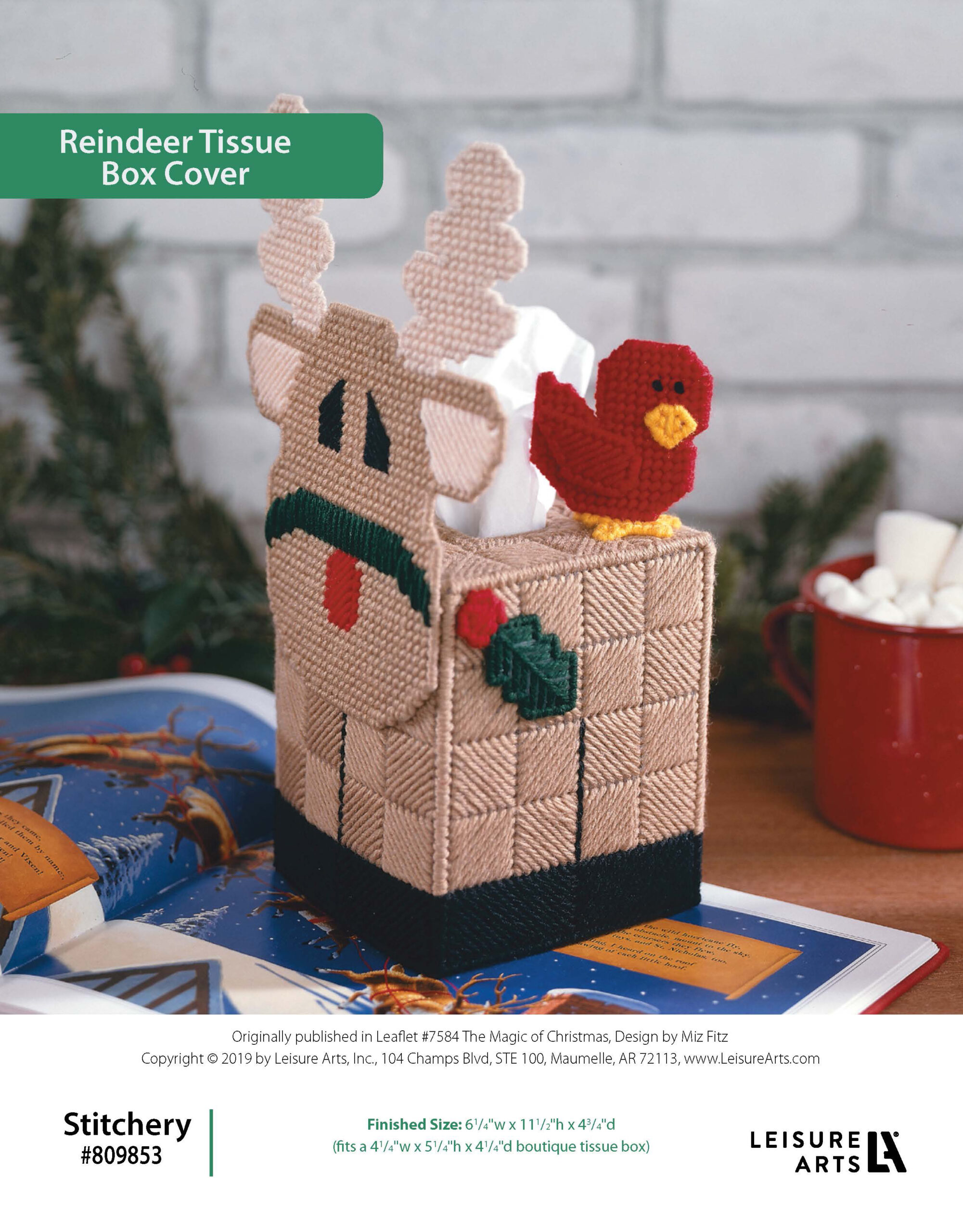 Leisure Arts The Magic Of Christmas Reindeer Tissue Box Cover Plastic Canvas ePattern
