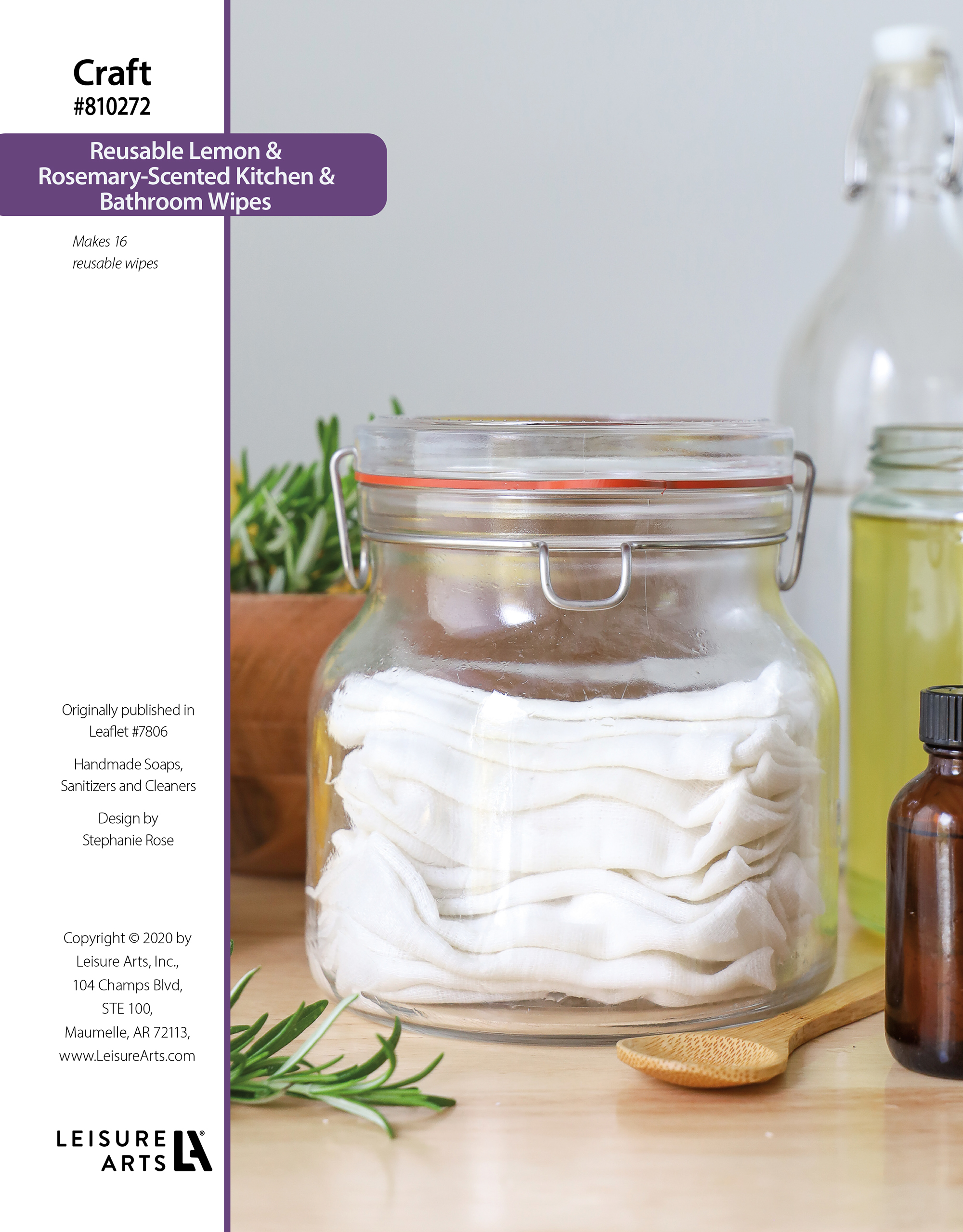 Leisure Arts ePattern Reusable Lemon Rosemary Kitchen Bath Wipes