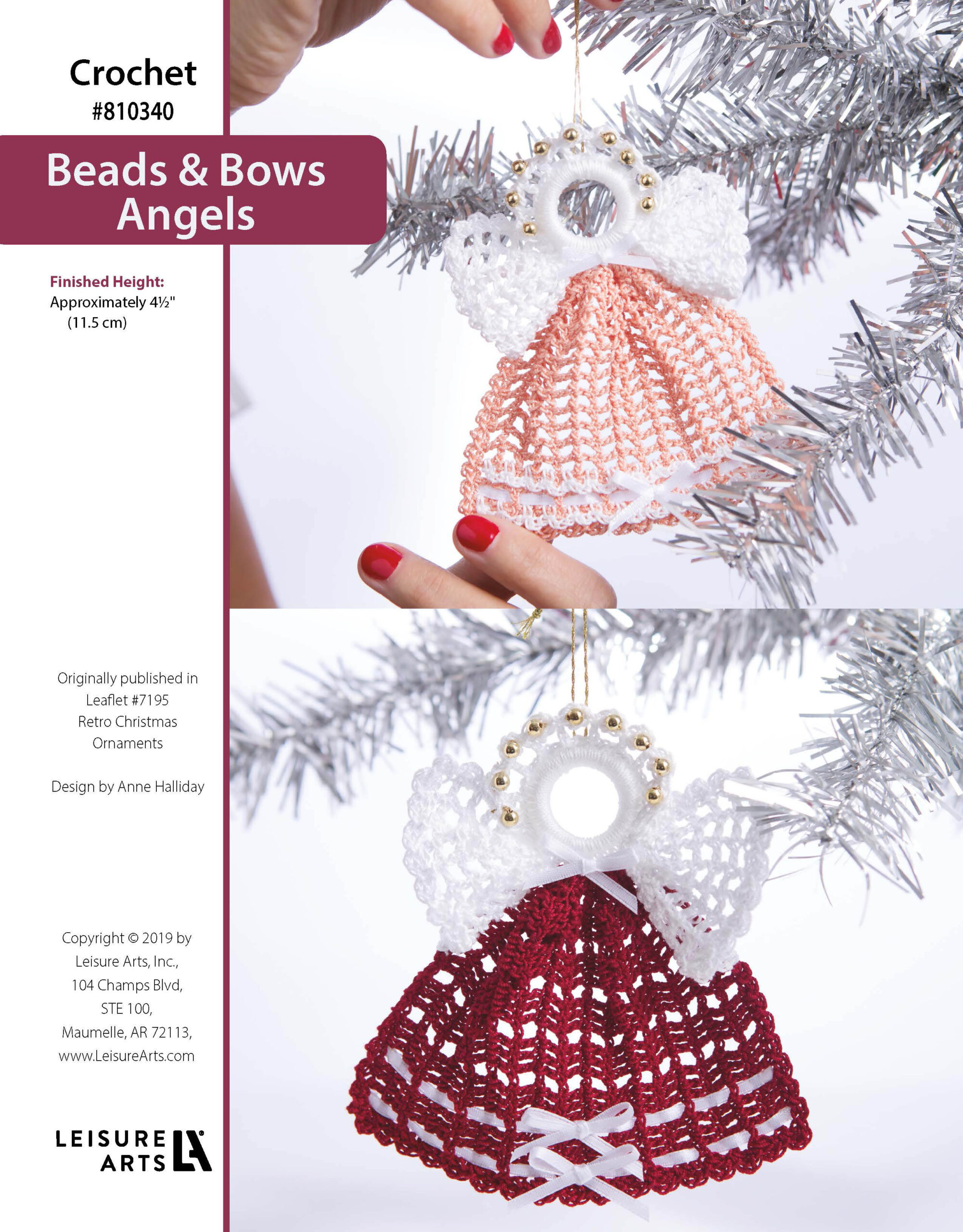 Leisure Arts Retro Christmas Ornaments Beads Bows Angels Crochet ePattern
