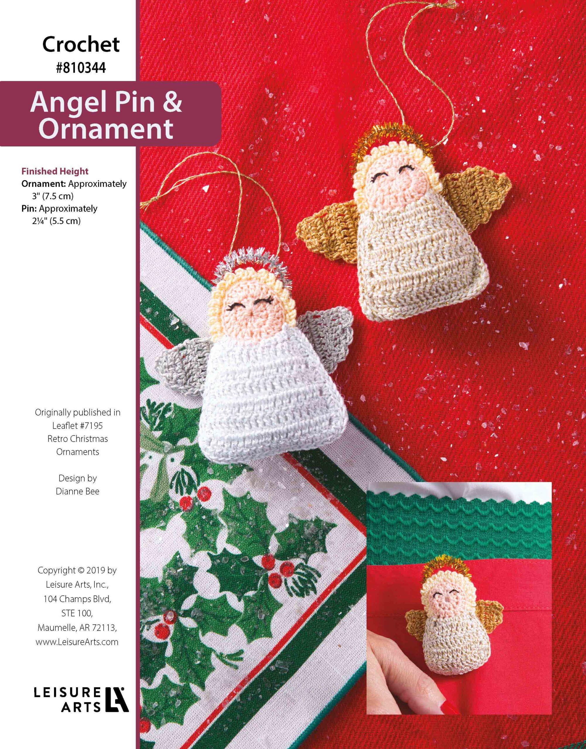 Leisure Arts Retro Christmas Ornaments Angel Pin Ornament Crochet ePattern