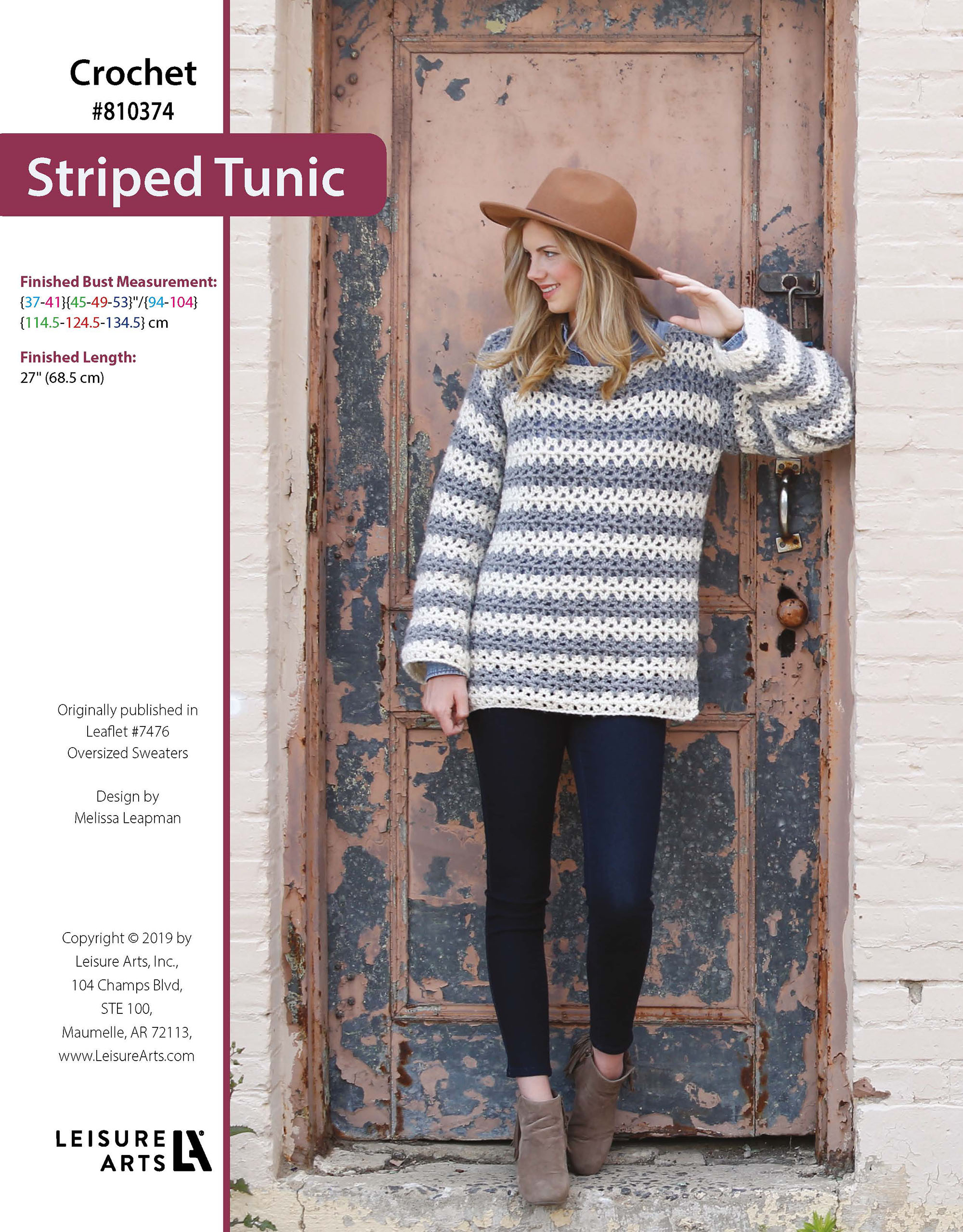 Leisure Arts Oversized Sweaters Striped Tunic Crochet ePattern
