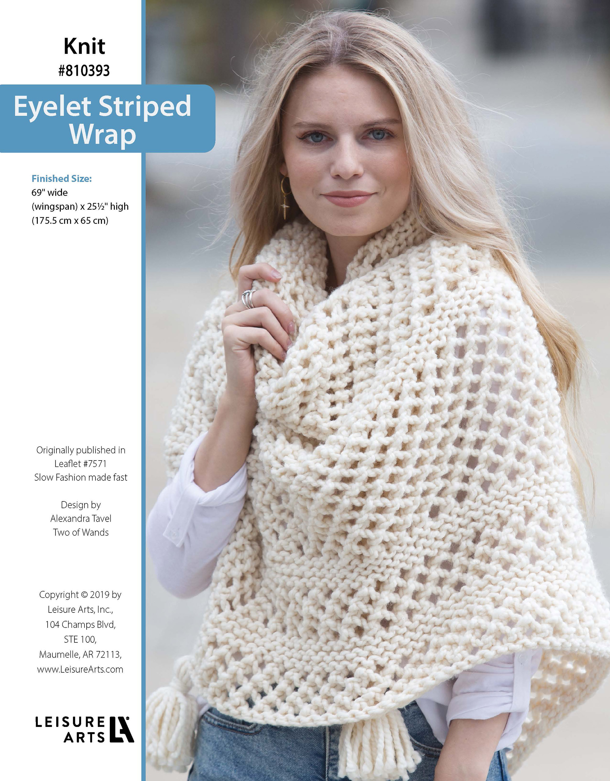 Leisure Arts Slow Fashion Made Fast Eyelet Striped Wrap Knit ePattern