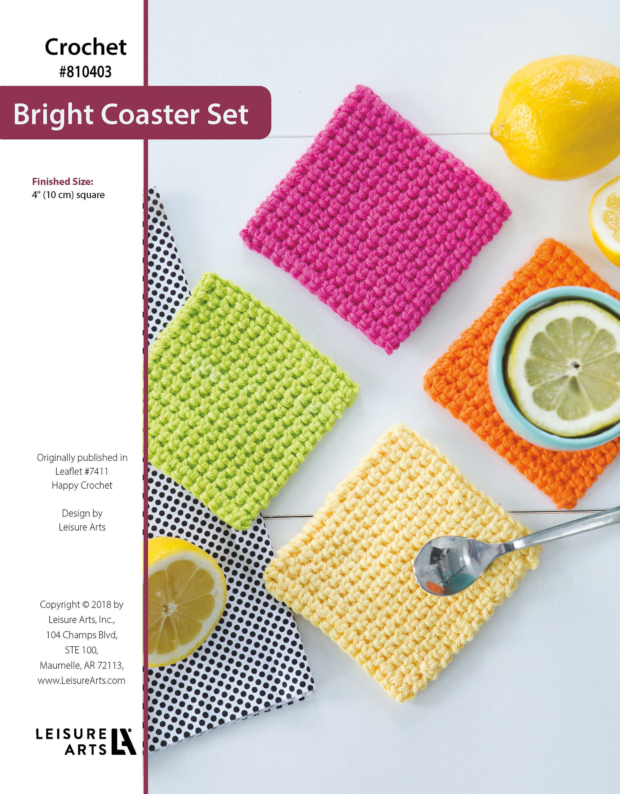 Leisure Arts Happy Crochet Bright Coaster Set ePattern