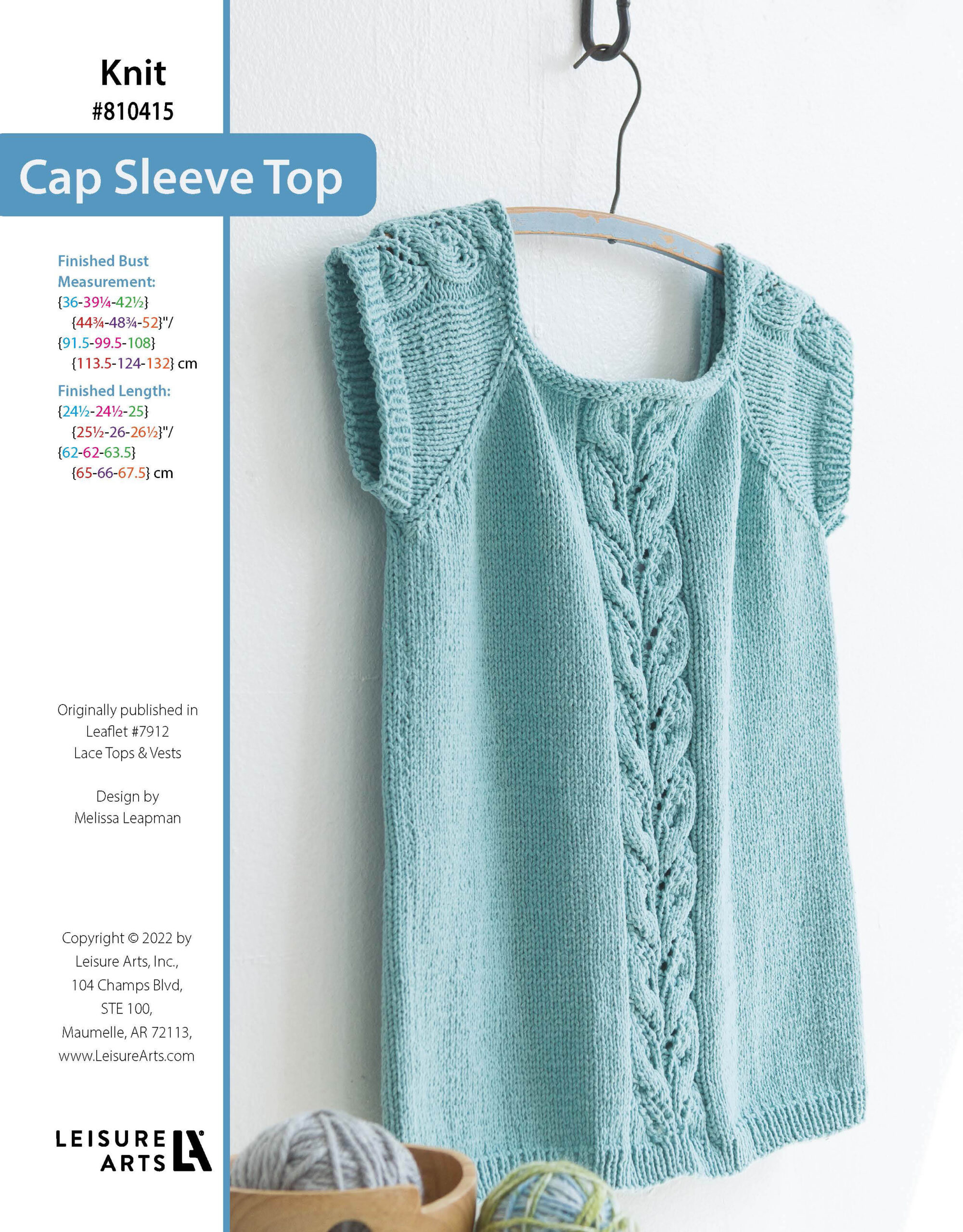 Leisure Arts Lace Tops Vests Cap Sleeve Top ePattern