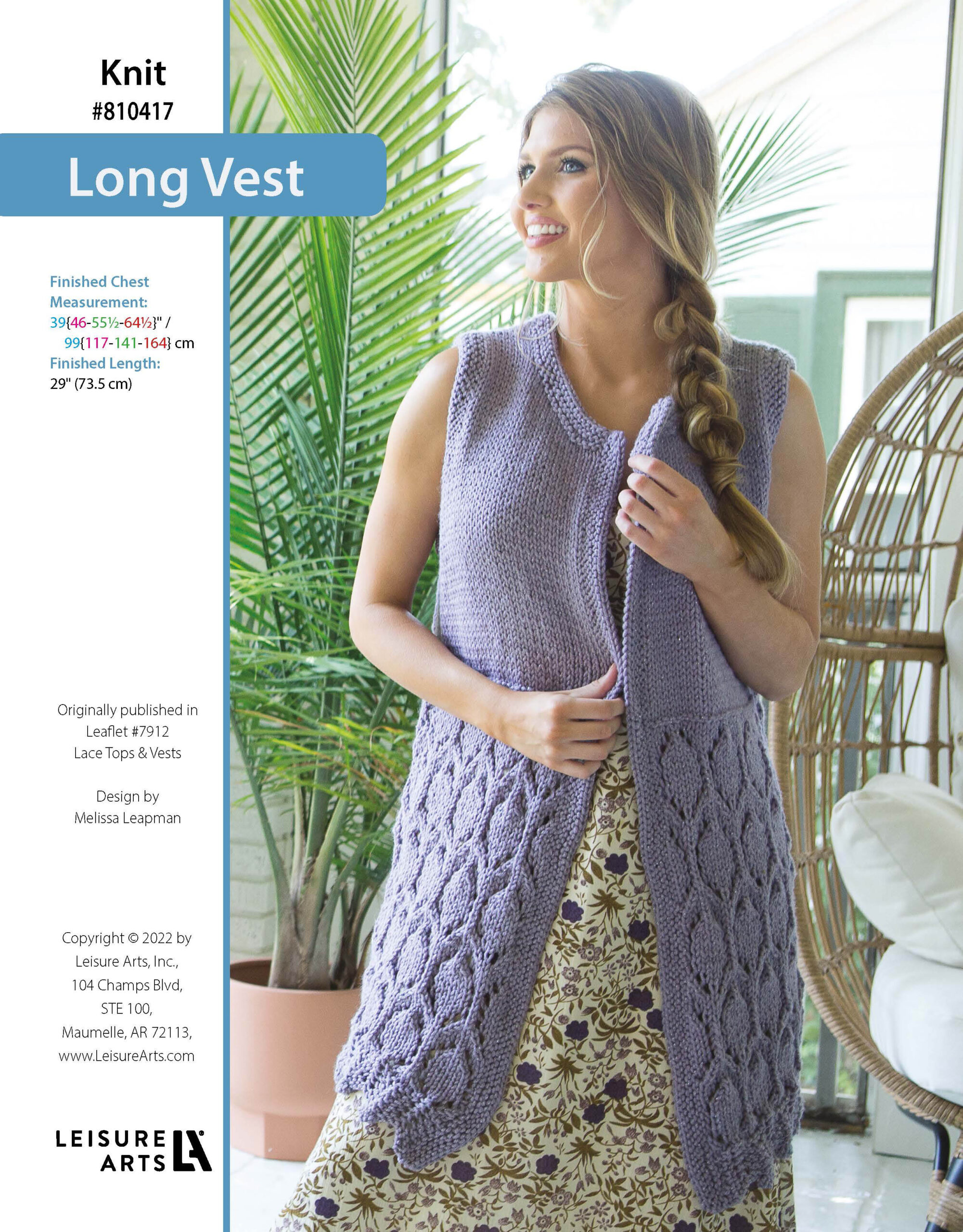 Leisure Arts Lace Tops Vests Long Vest ePattern