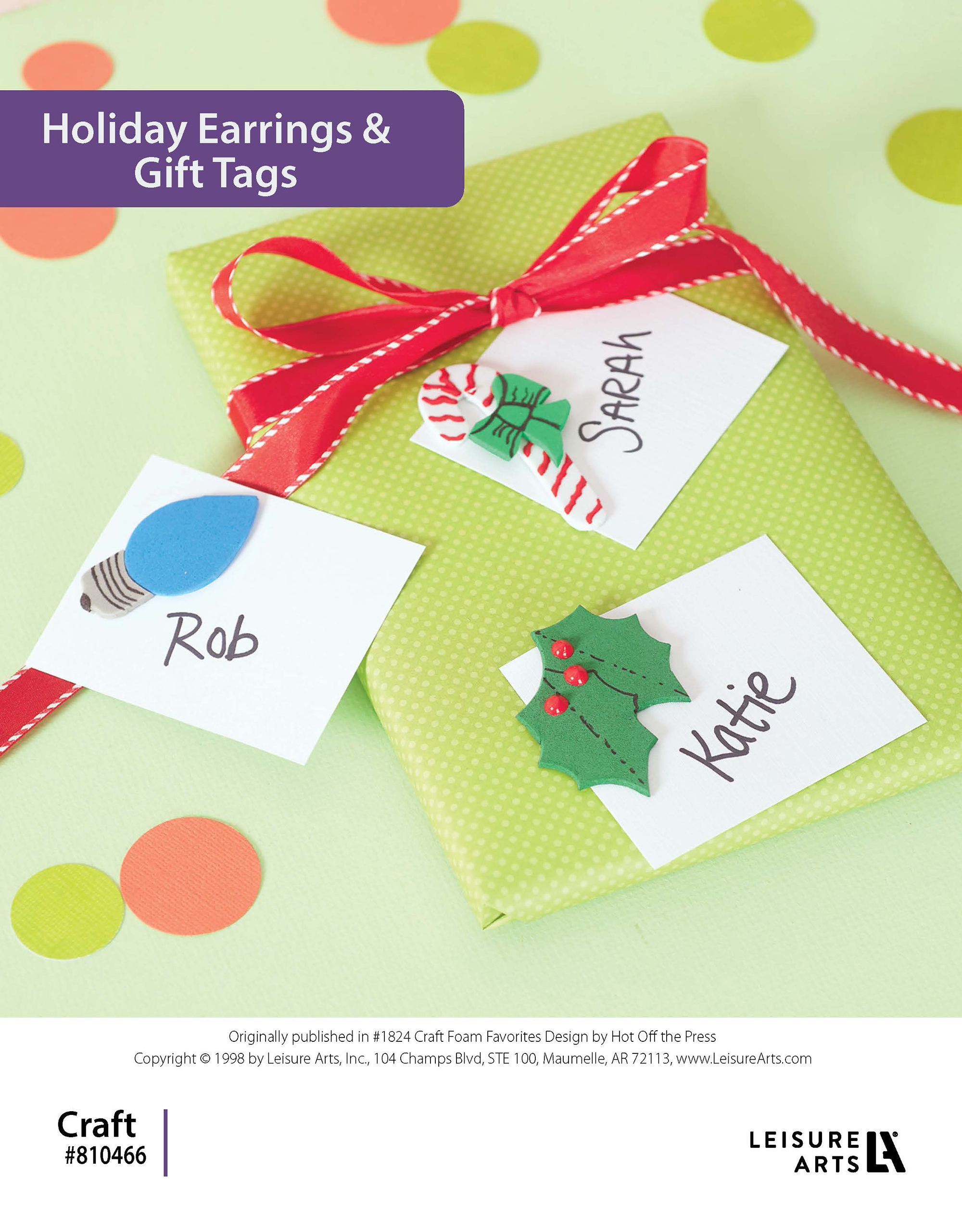 Craft Foam Favorites Holiday Earrings Gift Tags ePattern