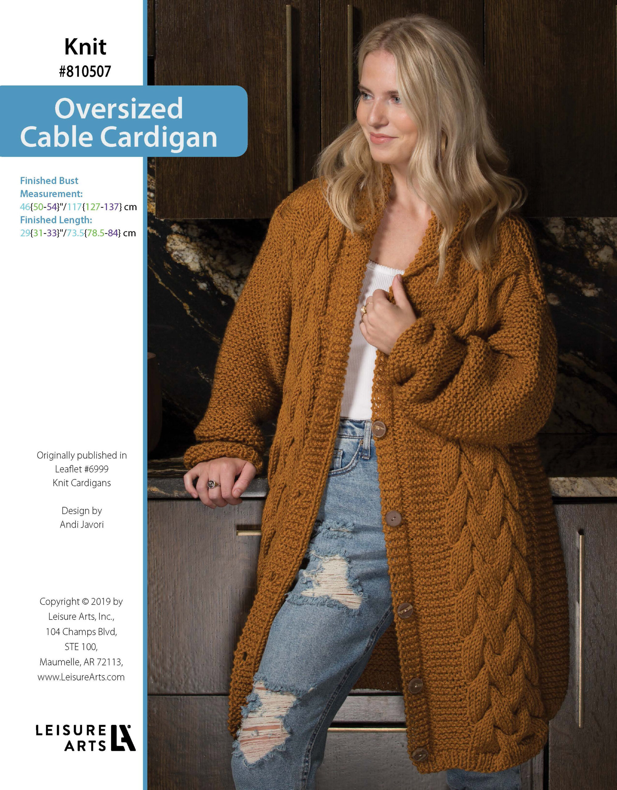 Leisure Arts Knit Cardigans Oversized Cabled Cardigan ePattern