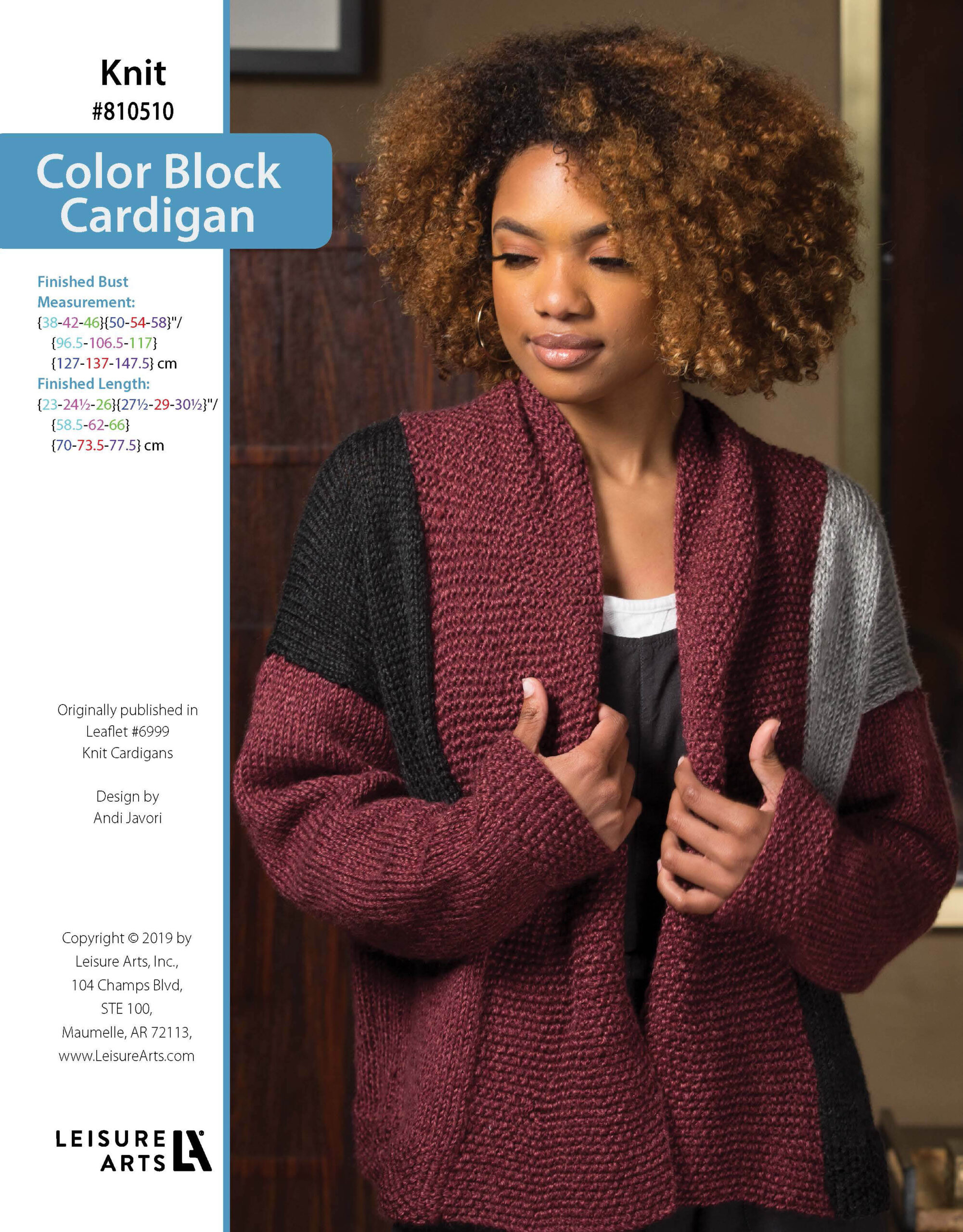 Leisure Arts Knit Cardigans Color Block Cardigan ePattern