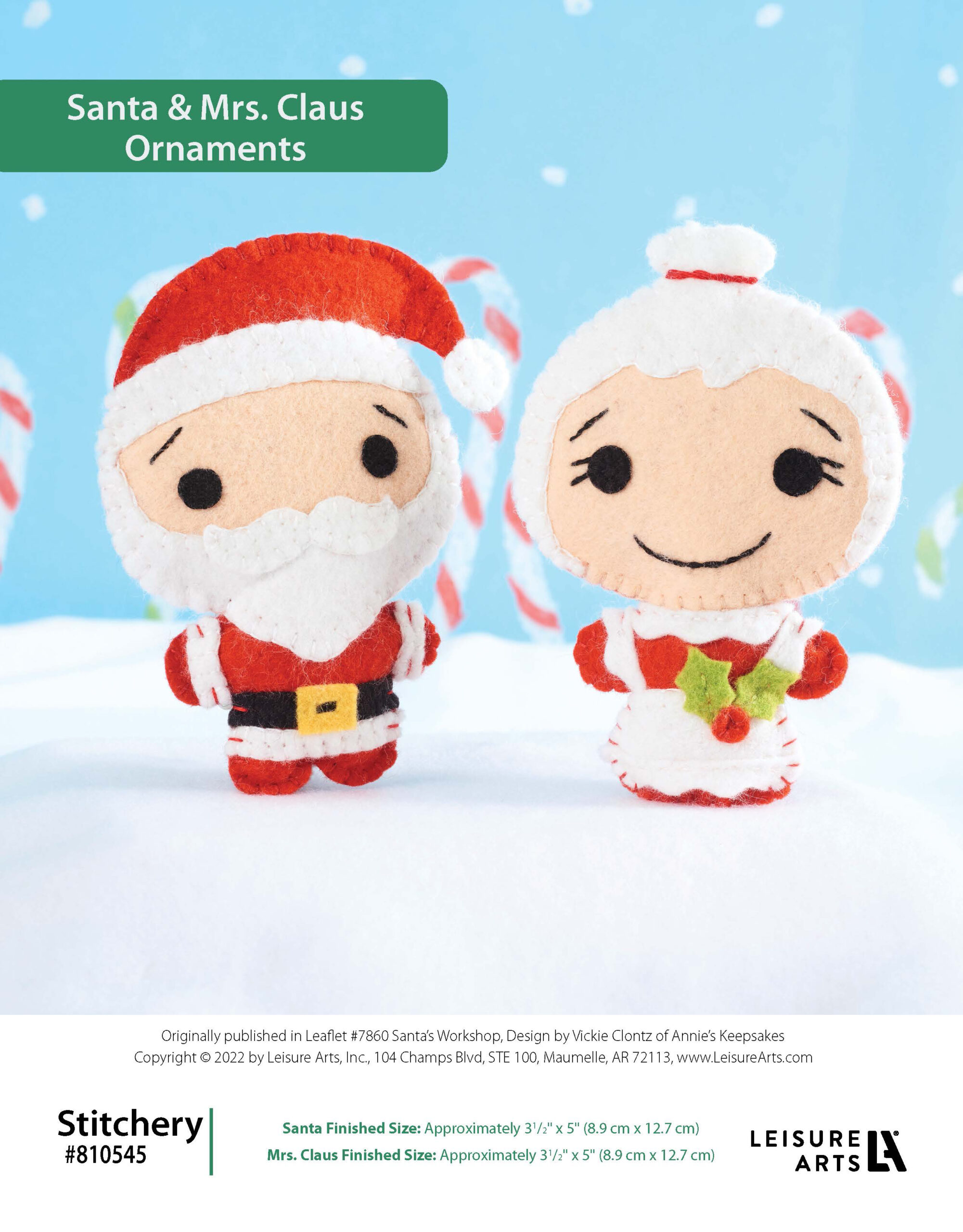 Leisure Arts Santas Workshop Santa Mrs. Claus Ornaments Stitchery ePattern