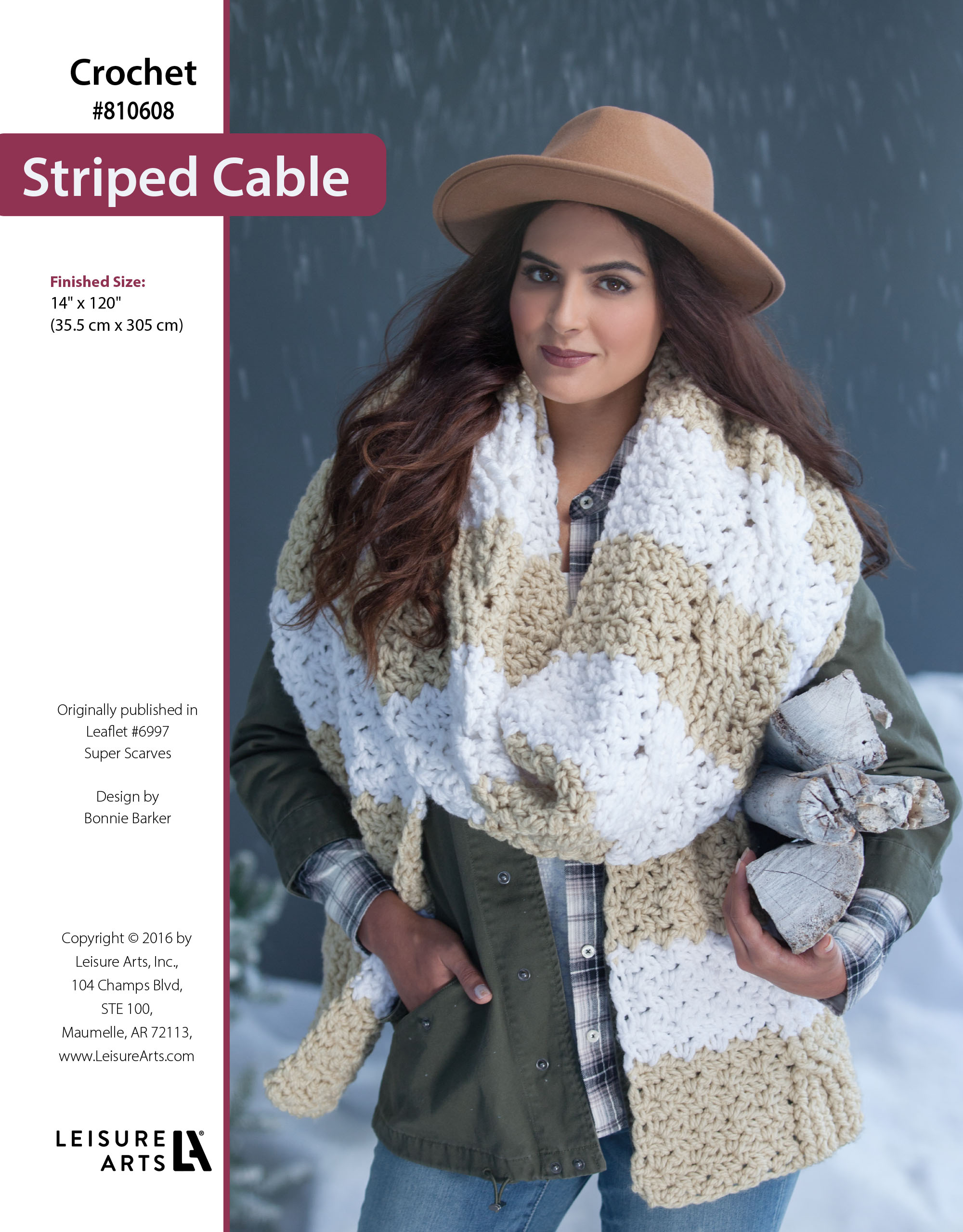 Leisure Arts Super Scarves Striped Cable Crochet ePattern