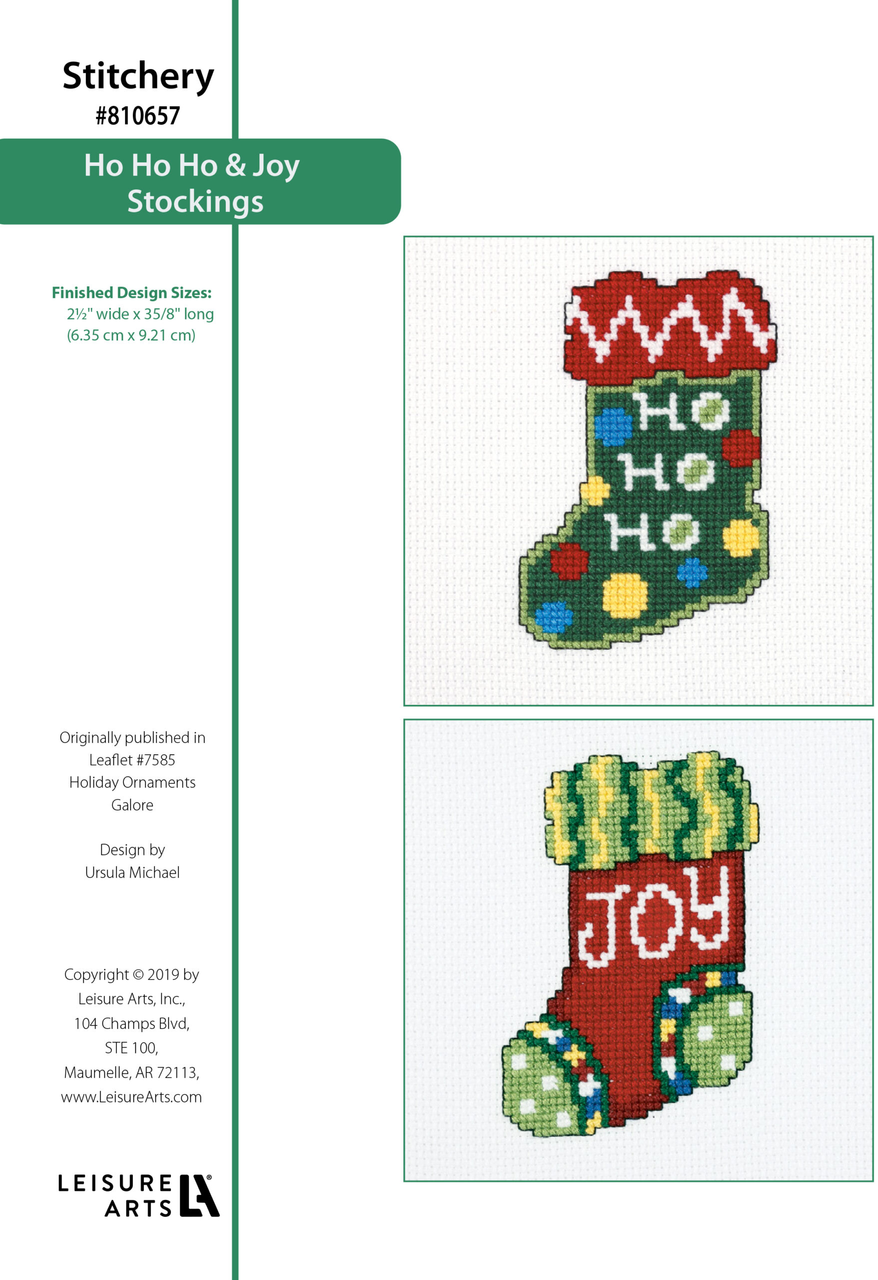 Leisure Arts Holiday Ornaments Galore Ho Ho Ho Stocking Joy Stocking Cross Stitch ePattern