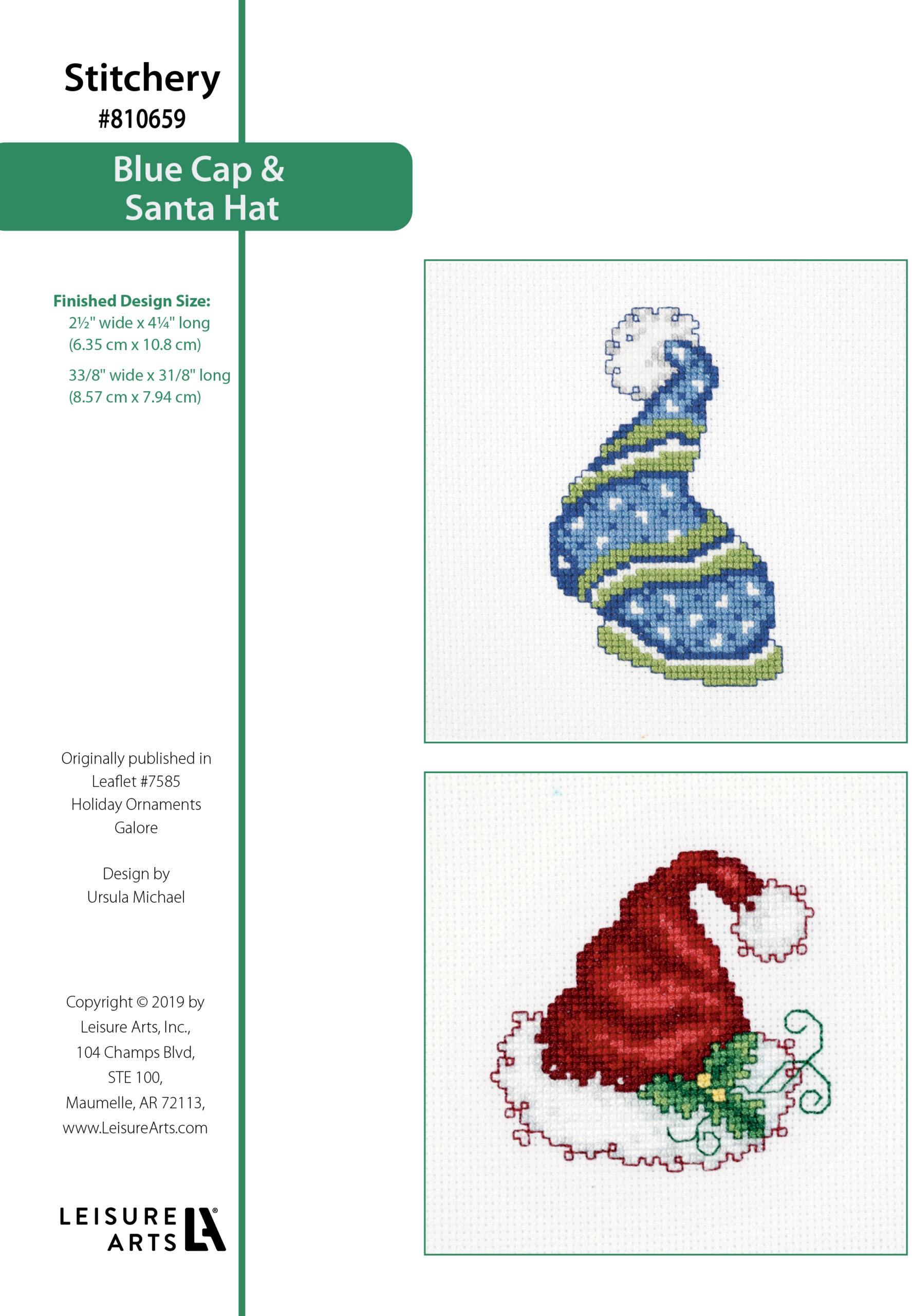 Leisure Arts Holiday Ornaments Galore Blue Cap Santa Hat Cross Stitch ePattern