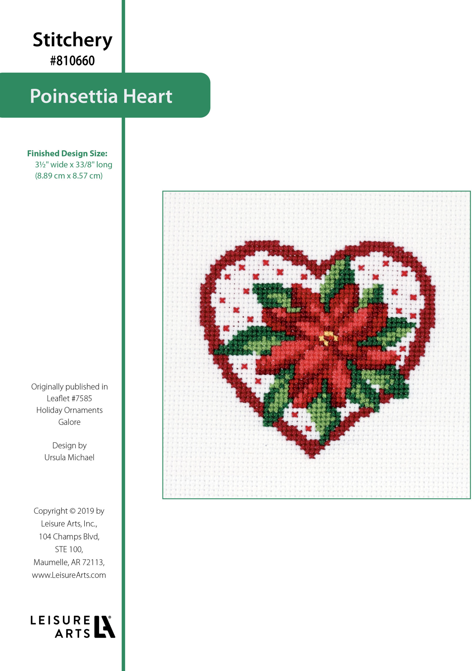 Leisure Arts Holiday Ornaments Galore Poinsettia Heart Cross Stitch ePattern
