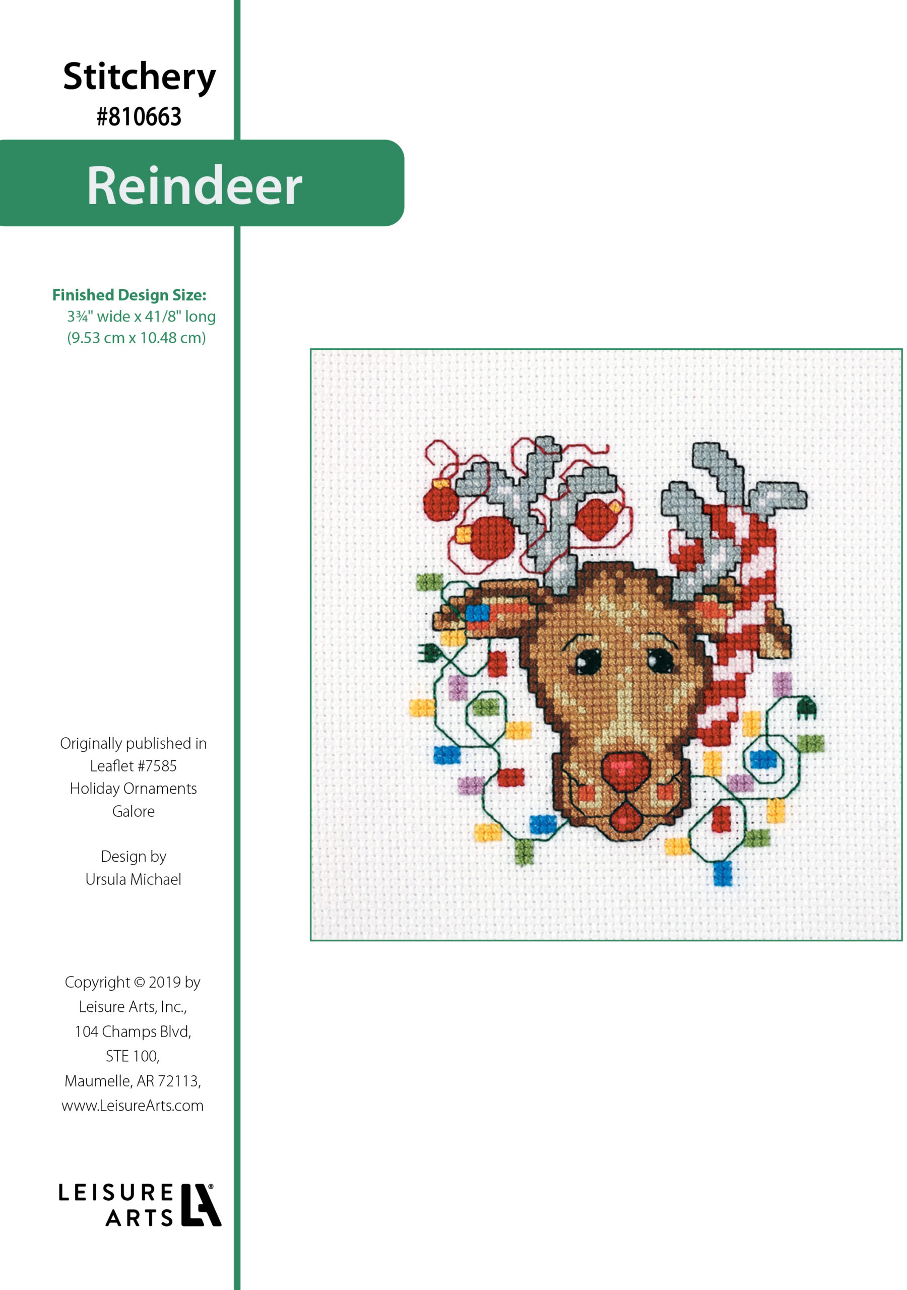 Leisure Arts Holiday Ornaments Galore Reindeer Head Cross Stitch ePattern