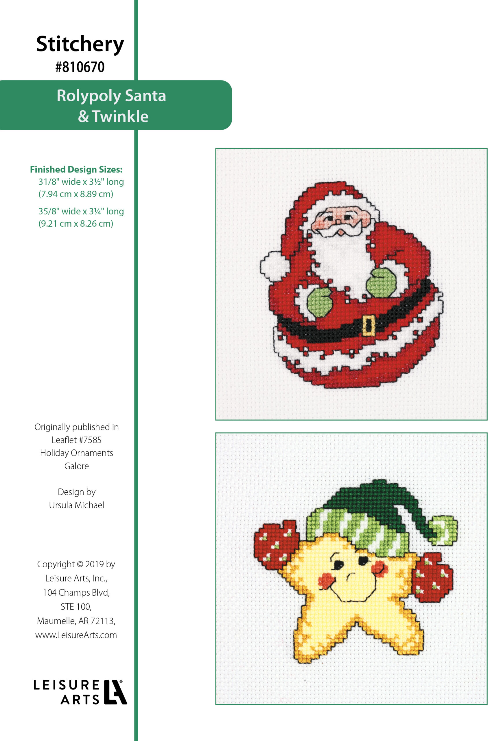 Leisure Arts Holiday Ornaments Galore Rolypoly Santa Twinkle Star Cross Stitch ePattern