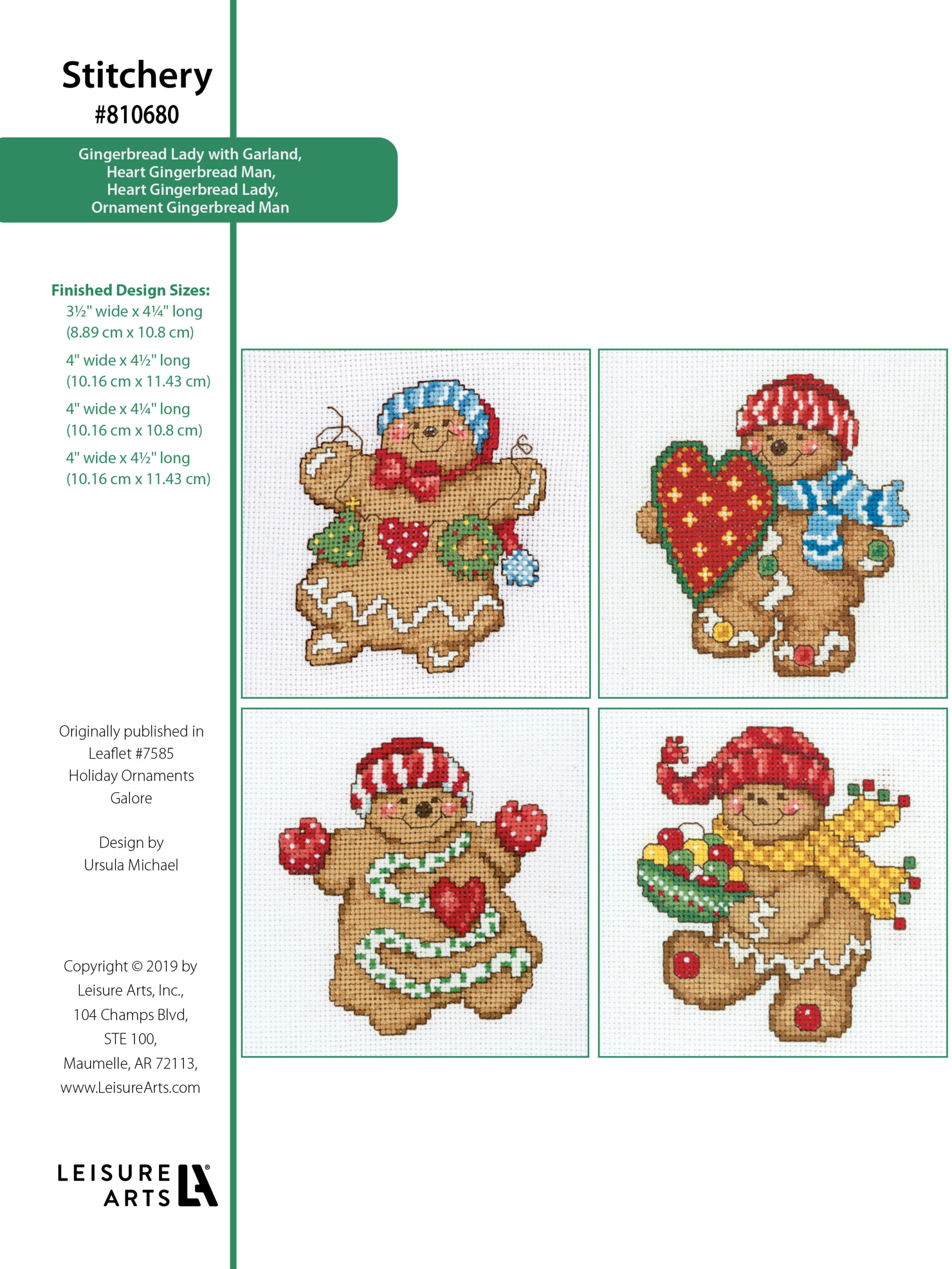 Leisure Arts Holiday Ornaments Galore 2 Gingerbread Ladies 2 Gingerbread Men Cross Stitch ePattern