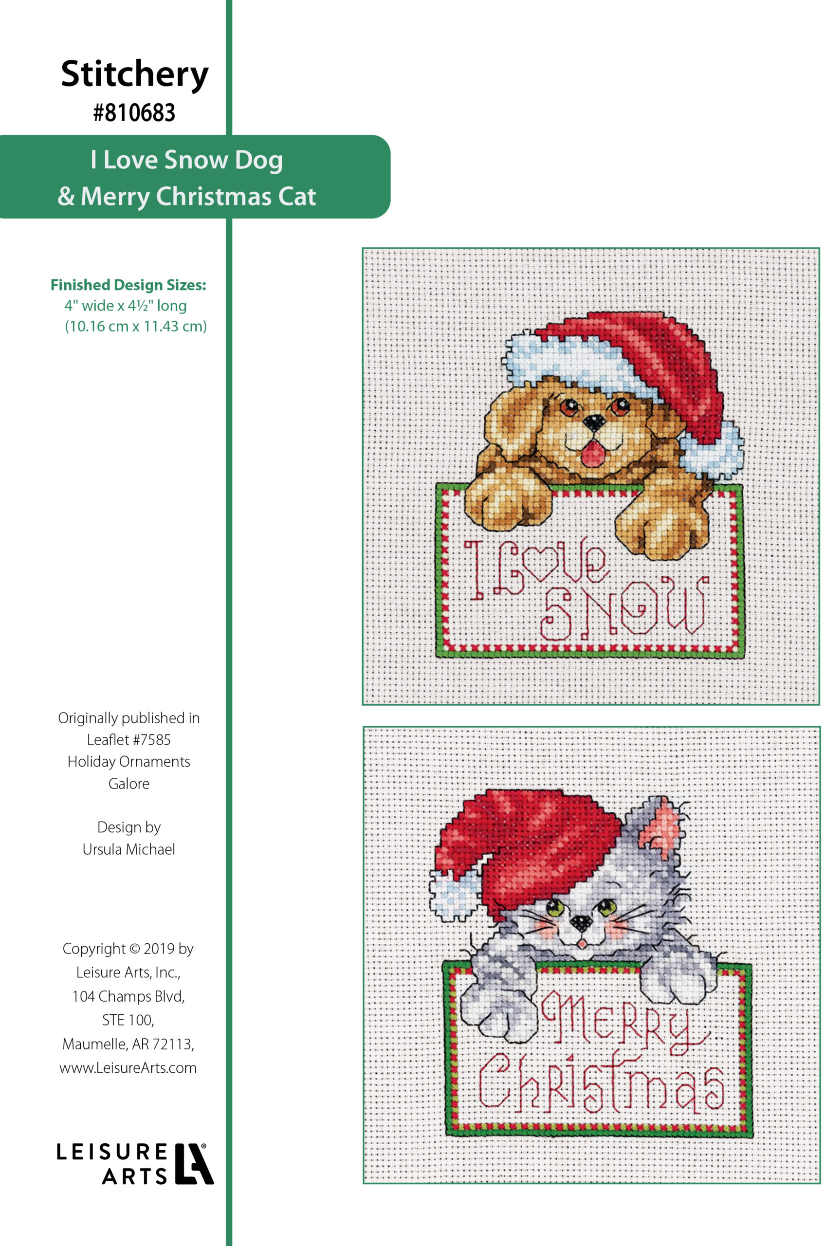 Leisure Arts Holiday Ornaments Galore I Love Snow Dog Merry Christmas Cat Cross Stitch ePattern