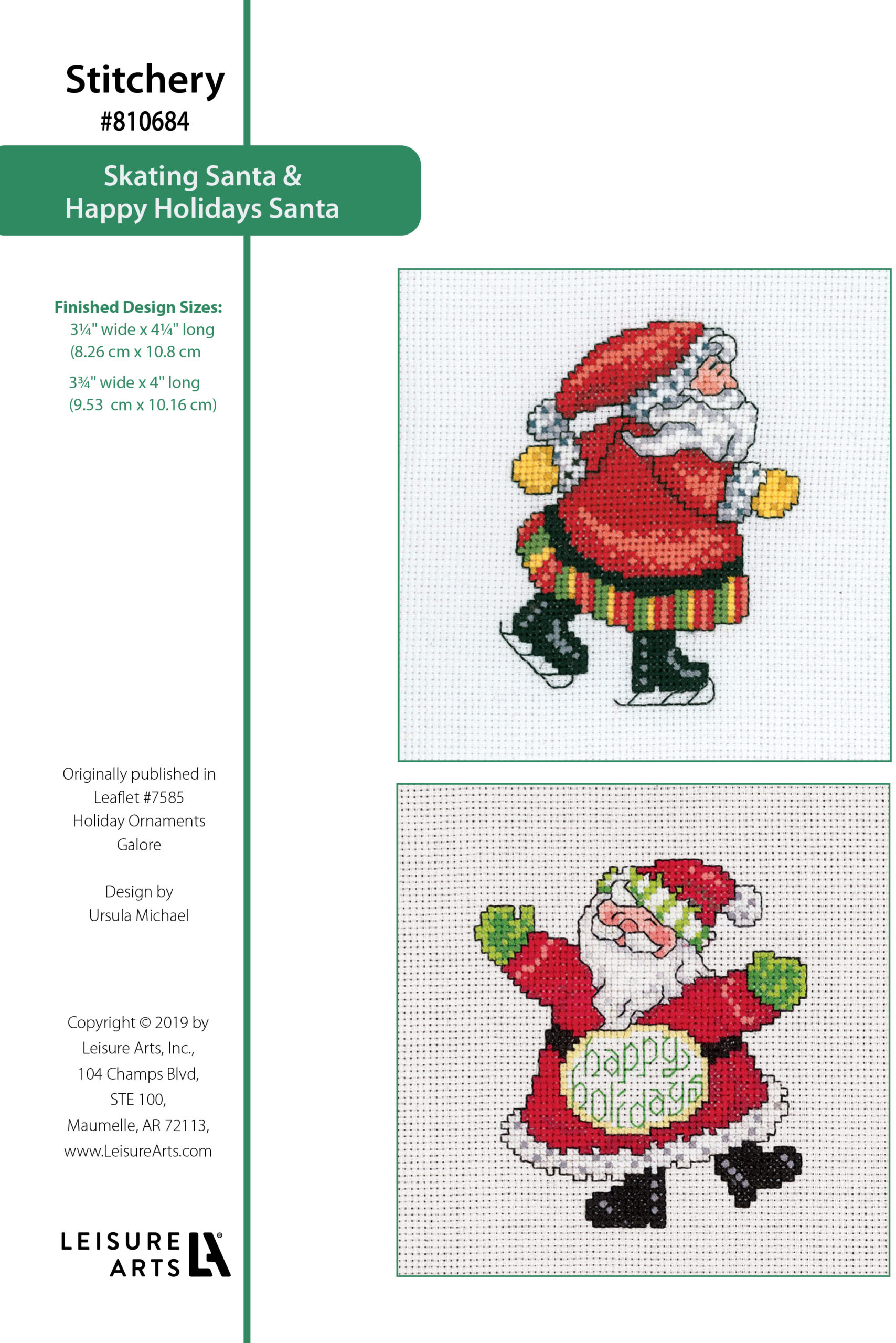 Leisure Arts Holiday Ornaments Galore Skating Santa Happy Holidays Santa Cross Stitch ePattern