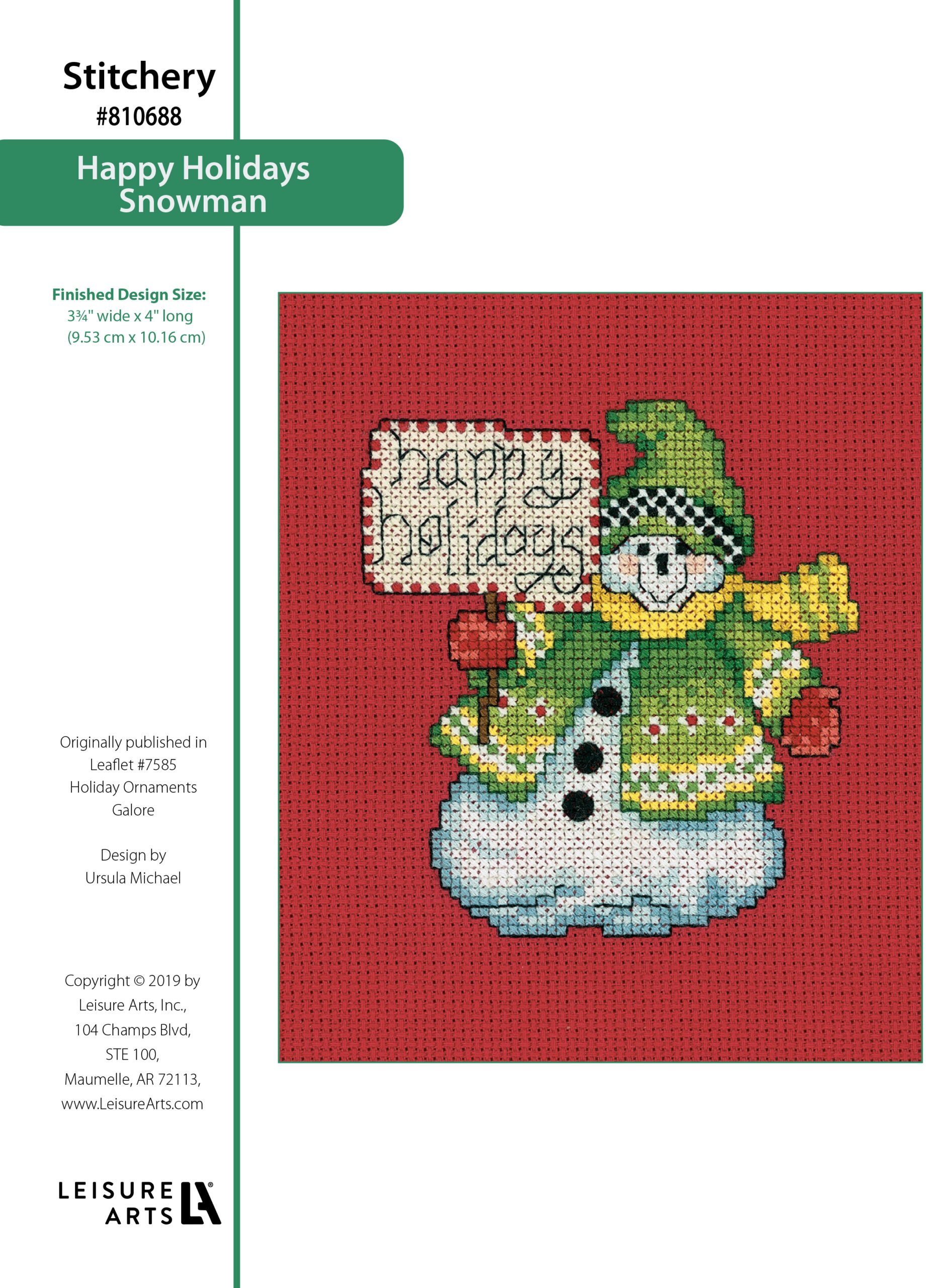 Leisure Arts Holiday Ornaments Galore Happy Holidays Snowman Cross Stitch ePattern