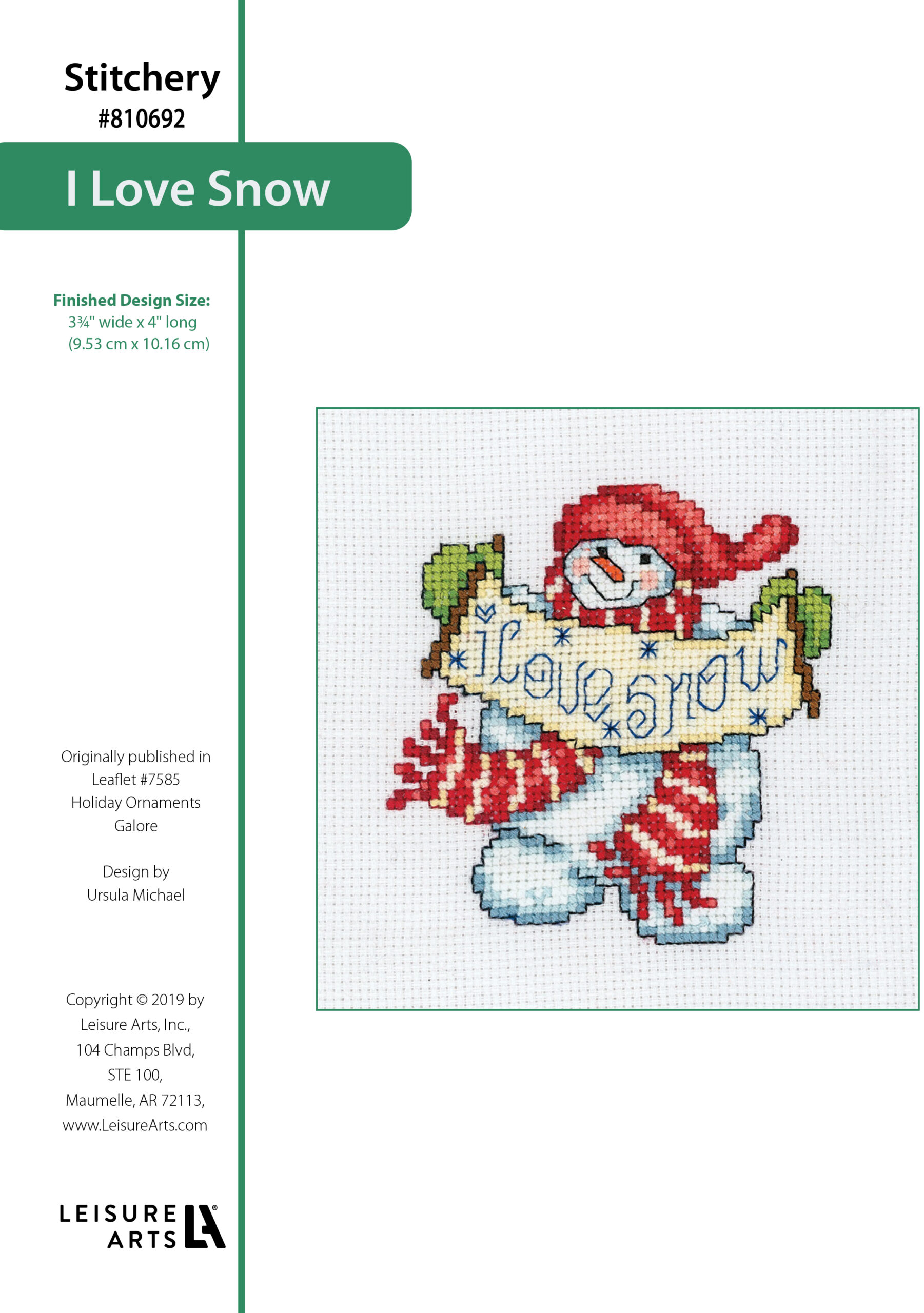 Leisure Arts Holiday Ornaments Galore Snowman I Love Snow Cross Stitch ePattern