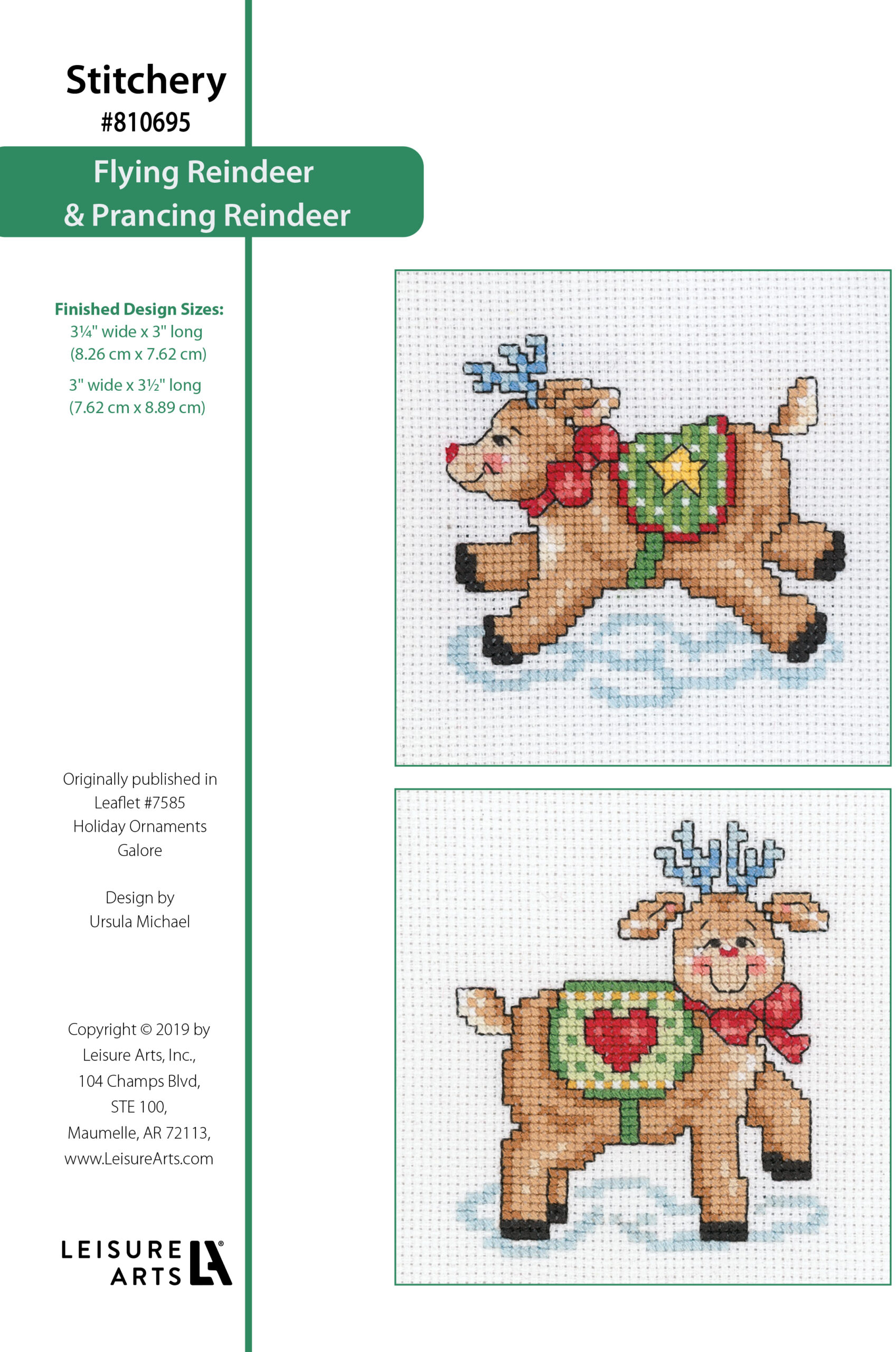 Leisure Arts Holiday Ornaments Galore Flying Reindeer Prancing Reindeer Cross Stitch ePattern