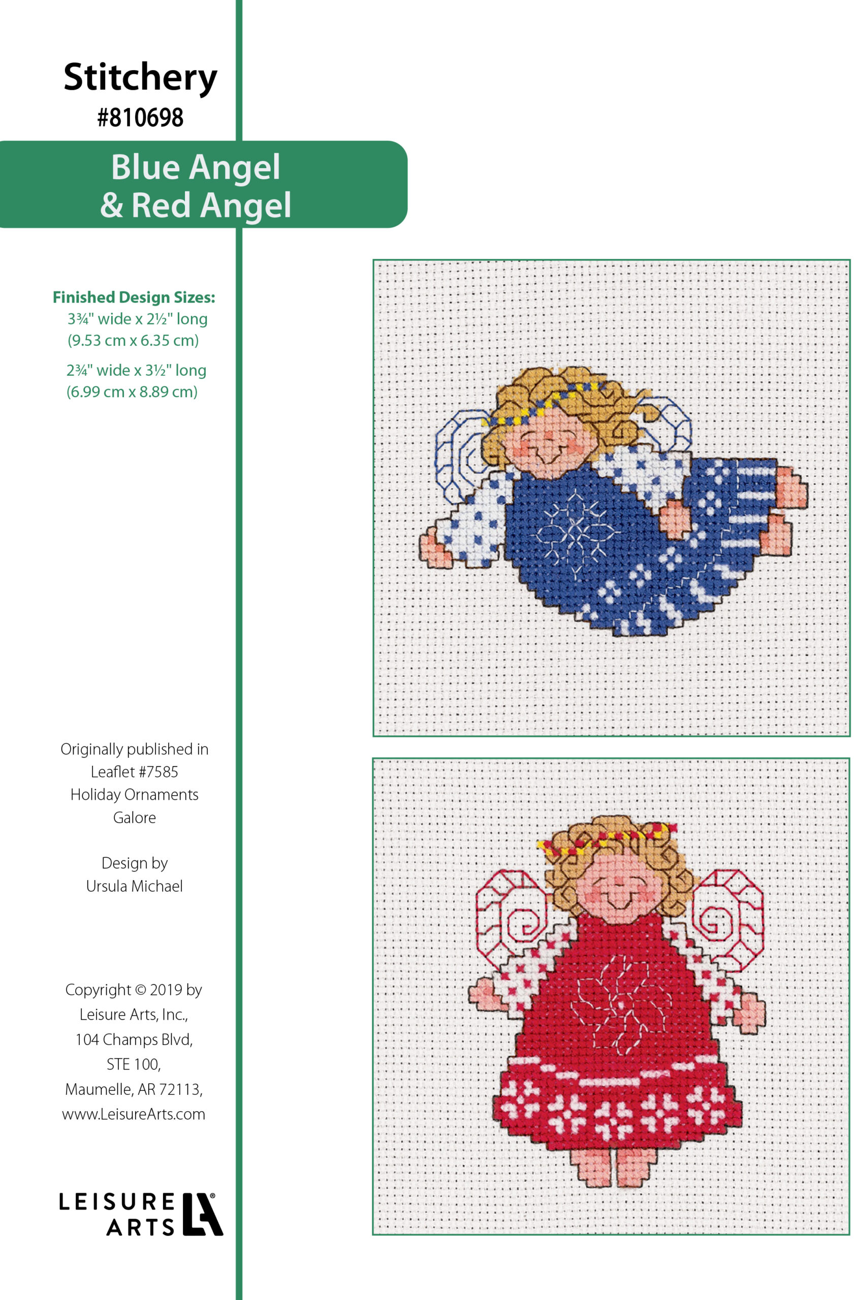Leisure Arts Holiday Ornaments Galore Blue Angel Red Angel Cross Stitch ePattern
