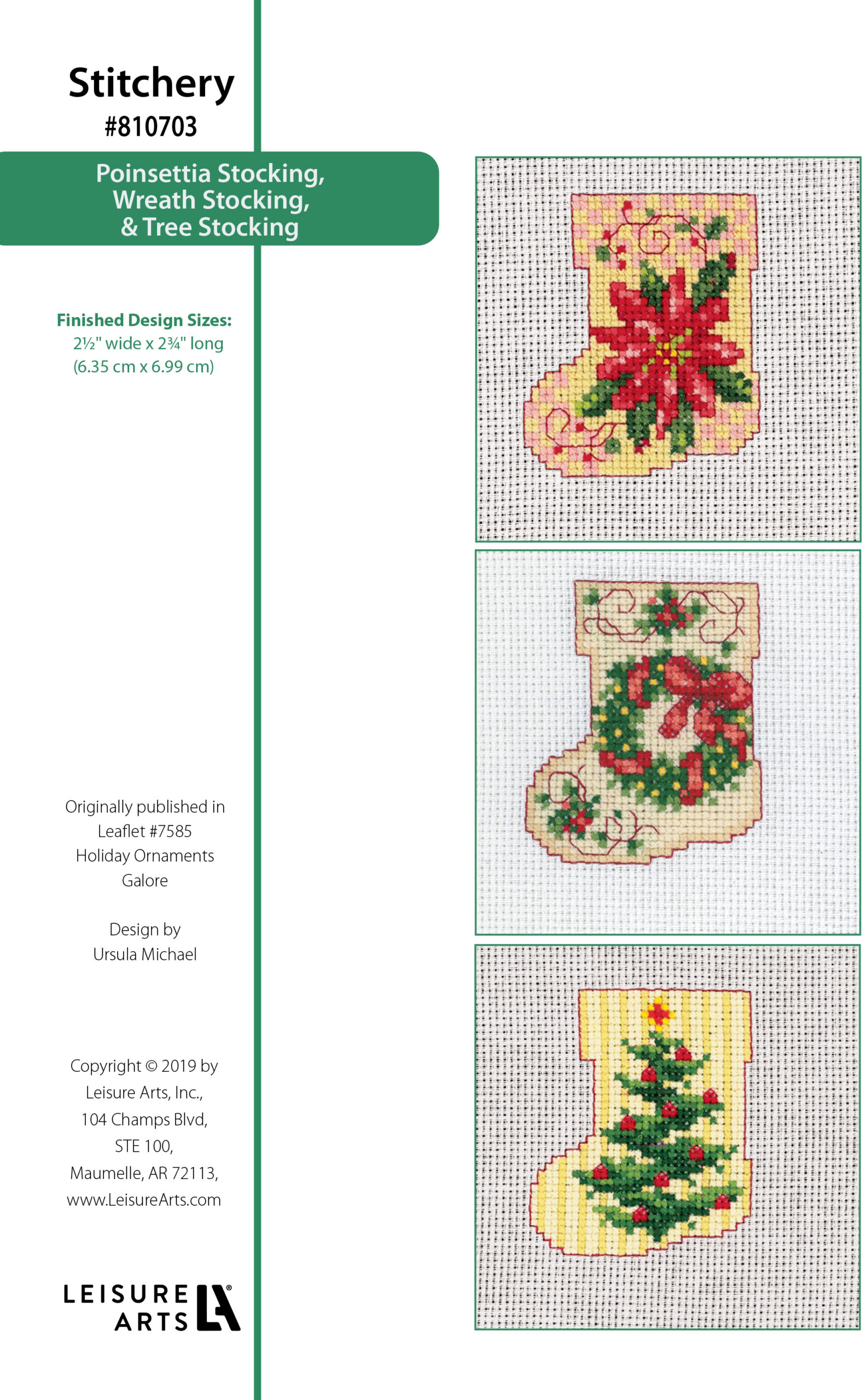 Leisure Arts Holiday Ornaments Galore 3 Stockings Tree Poinsettia Wreath Cross Stitch ePattern