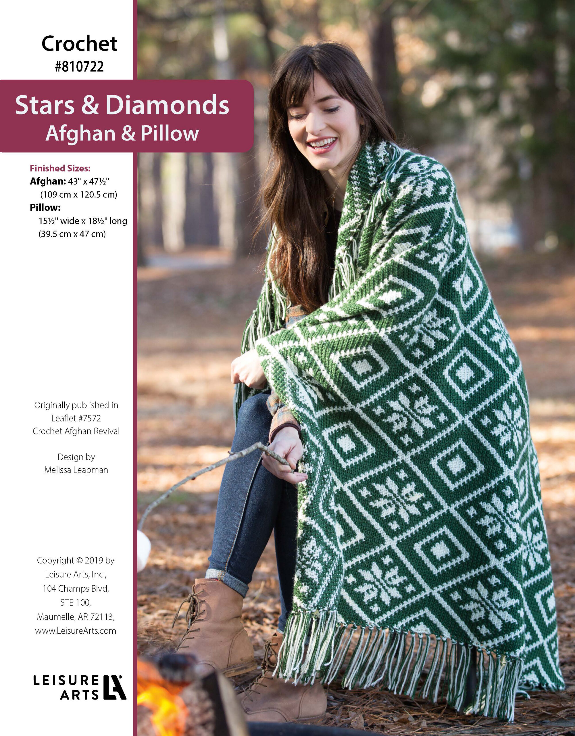 Leisure Arts Crochet Afghan Revival Stars Diamonds Afghan Pillow ePattern