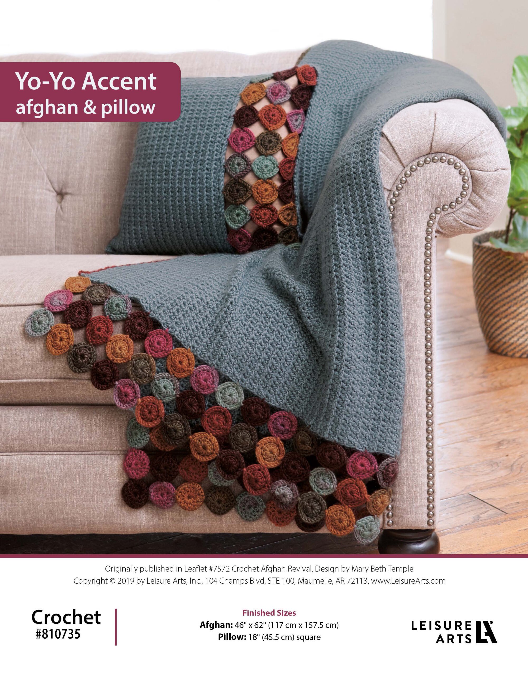 Leisure Arts Crochet Afghan Revival YOYO Accent Afghan Pillow ePattern