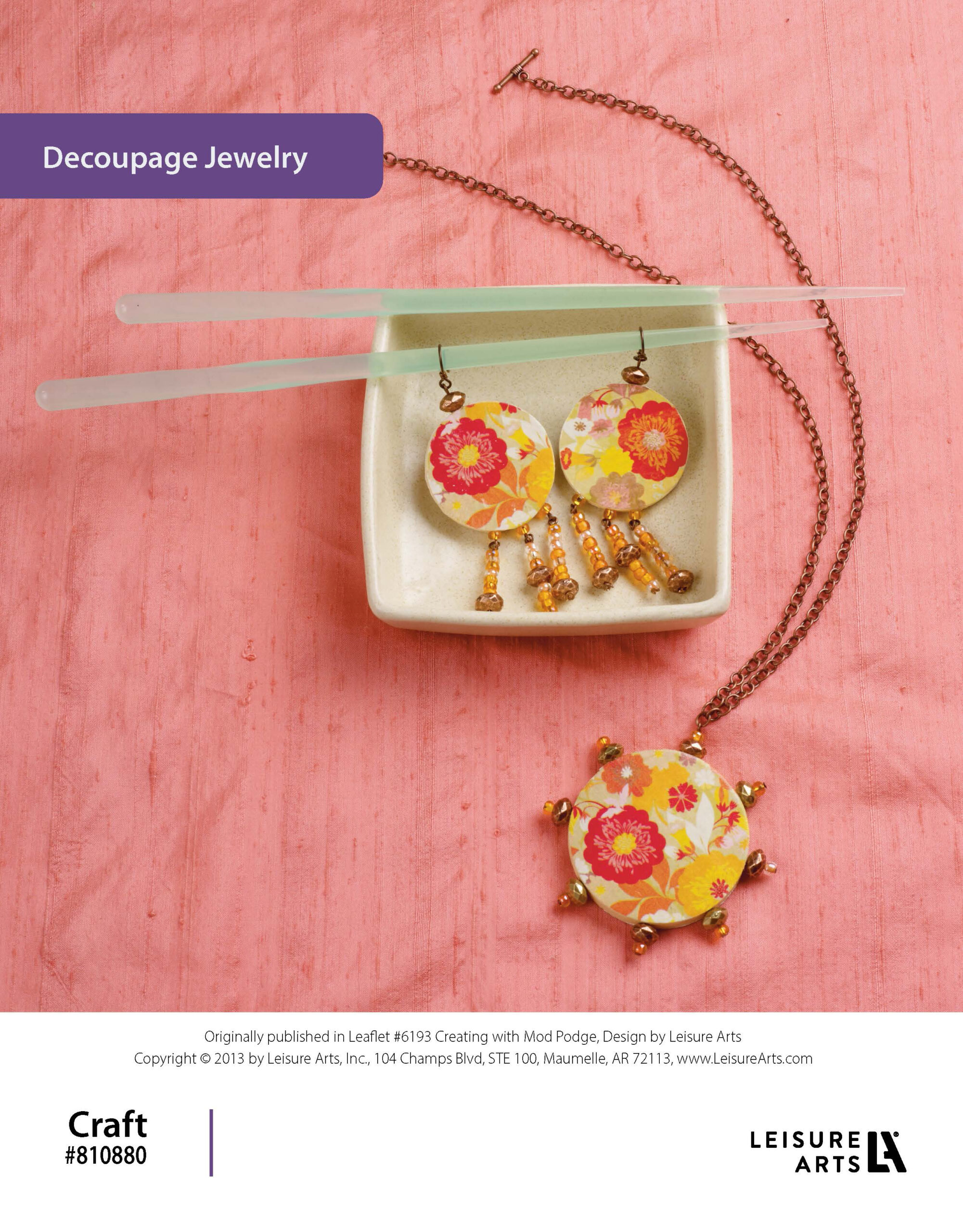 Leisure Arts Creating With Mod Podge Decoupaged Jewelry ePattern
