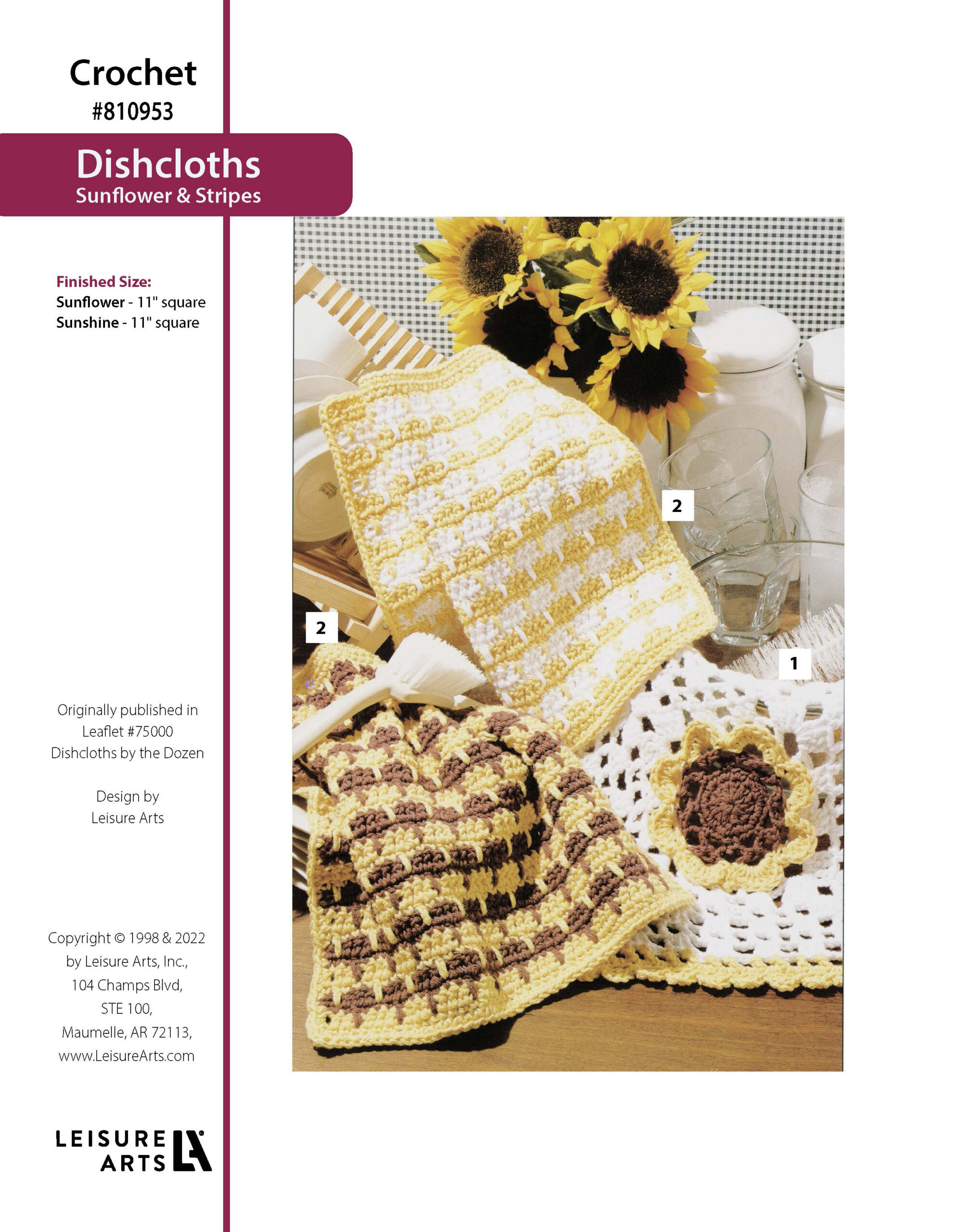 Leisure Arts Dishcloths by the Dozen Sunflower Stripes Crochet ePattern