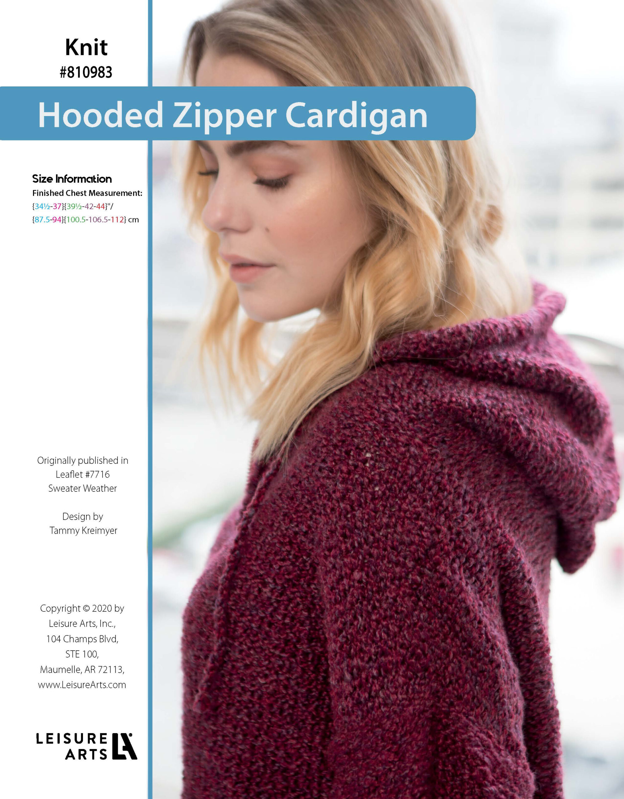 Leisure Arts ePattern Sweater Weather Knit Hooded Zipper Cardigan